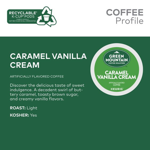 Green Mountain Coffee Caramel Vanilla Cream Keurig Single-Serve K-Cup pods, Light Roast Coffee, 48 Count