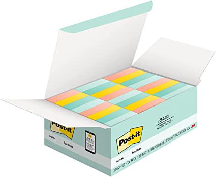 Post-it Notes Original Pads in Marseille Colors, Value Pack, 1-1/2"x2"x24/PK, 24/Pack