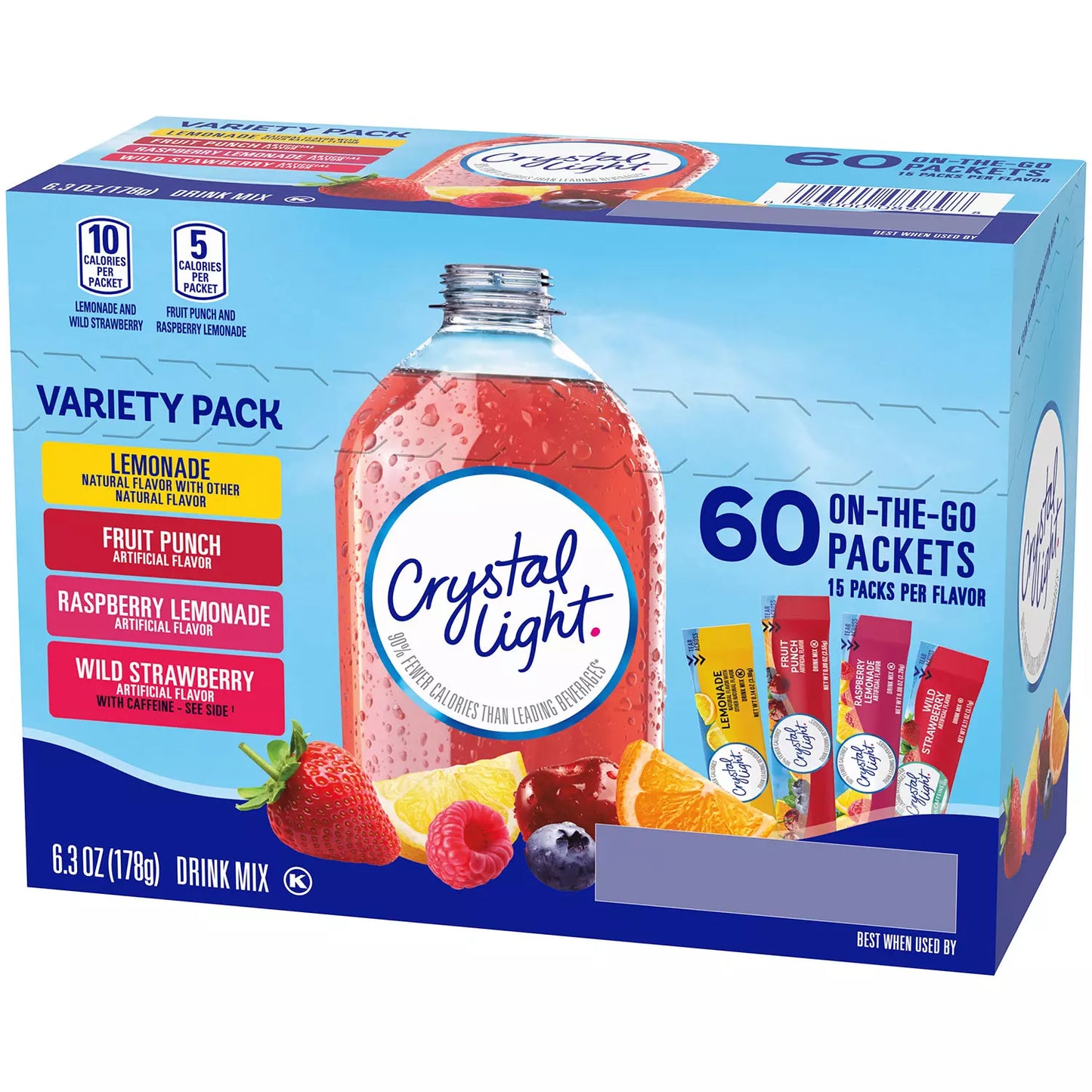 Crystal Light Lemonade, Fruit Punch, Raspberry Lemonade and Wild Strawberry Powdered Drink Mix Variety Pack (60 ct.)