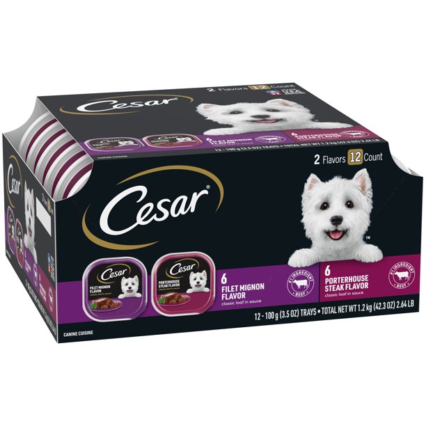 CESAR Classic Loaf in Sauce Beef Flavors Wet Dog Food Variety Pack, (12 Pack) 3.5 oz. Trays