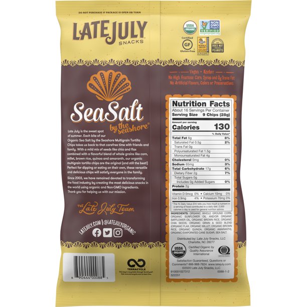 Late July Organic Sea Salt Multigrain Tortilla Chips, 16 oz.