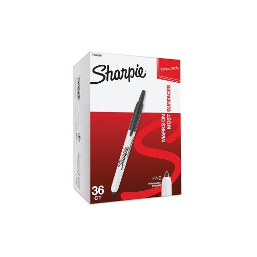 Sharpie Retractable Permanent Marker, Fine, Black, 36 per pack