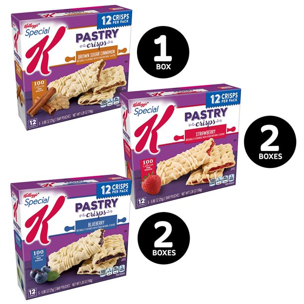 Kellogg's Special K Pastry Crisps, Breakfast Bars, 100 Calorie Snacks, Variety Pack, 60 Crisps Box, 26.4 oz.