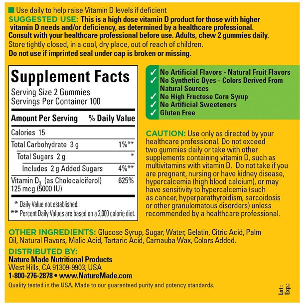 Nature Made Extra-Strength Vitamin D3 5000 IU (125 mcg) Gummies (200 ct.)