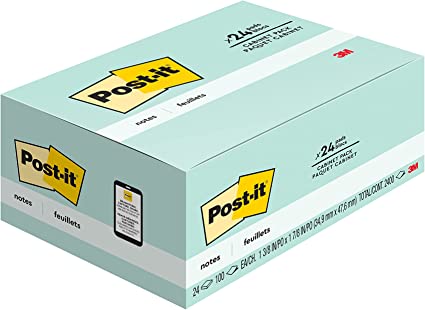 Post-it Notes Original Pads in Marseille Colors, Value Pack, 1-1/2"x2"x24/PK, 24/Pack