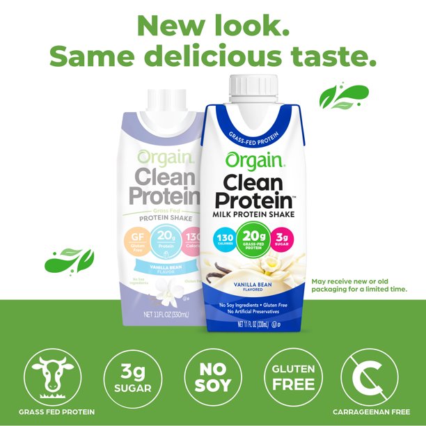 Orgain Clean Protein Grass-Fed Protein Shake, Vanilla Bean (11 fl. oz., 12 pk.)