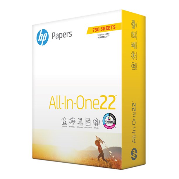 HP Printer Paper, All-In-One 22lb Copy Paper, 96 Bright, 8.5x11 - 1 Mega Ream (750 Sheets)