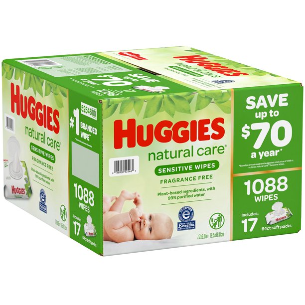 Huggies Natural Care Sensitive Baby Wipes, Fragrance Free (1088 wipes)