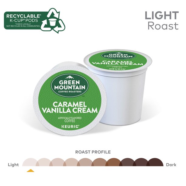 Green Mountain Coffee Caramel Vanilla Cream Keurig Single-Serve K-Cup pods, Light Roast Coffee, 48 Count