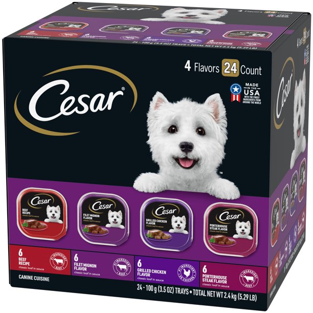 CESAR Classic Loaf in Sauce Beef, Chicken, Filet Mignon & Porterhouse Flavor Multipack, (24) 3.5 oz. Trays