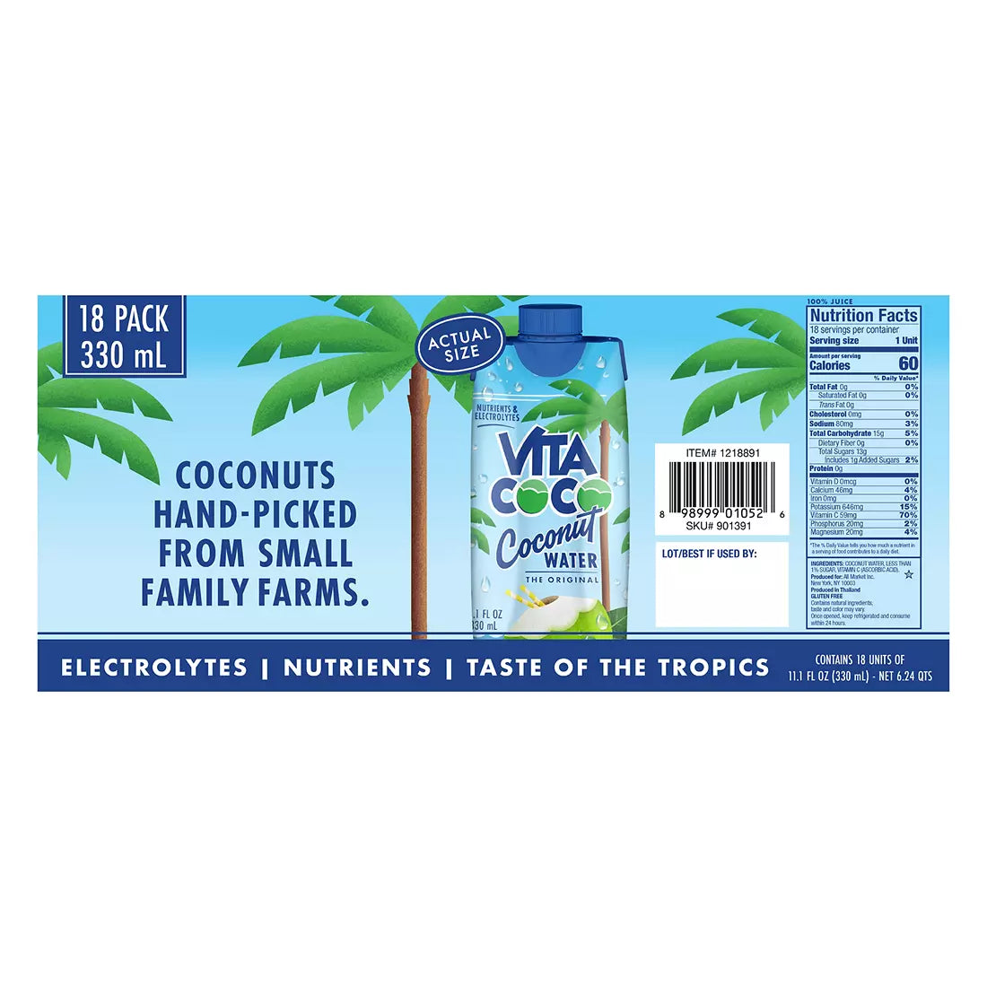 Vita Coco Coconut Water, 18 ct./330 ml.