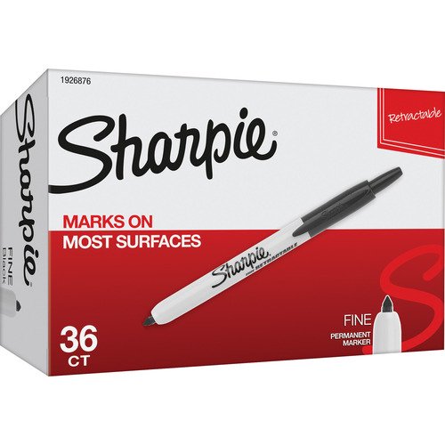 Sharpie Retractable Permanent Marker, Fine, Black, 36 per pack