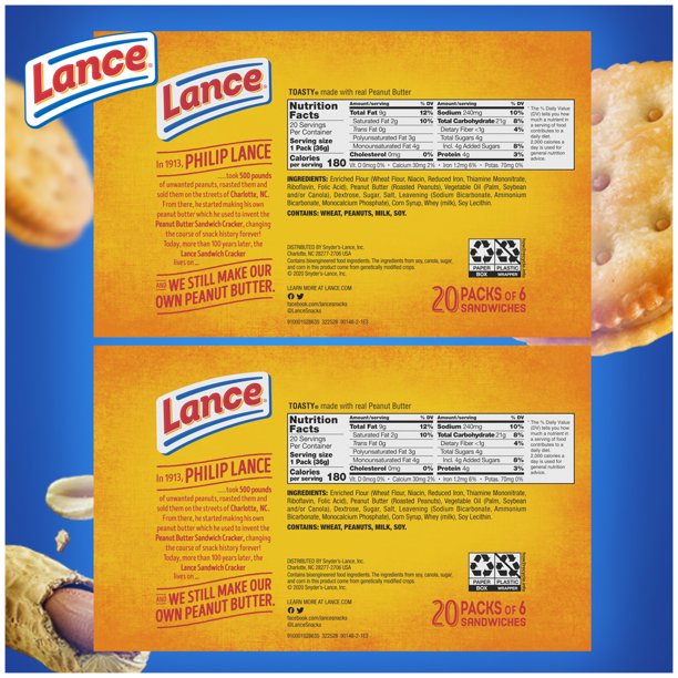 Lance Toasty Peanut Butter Sandwich Crackers (1.29 oz., 40 ct.)