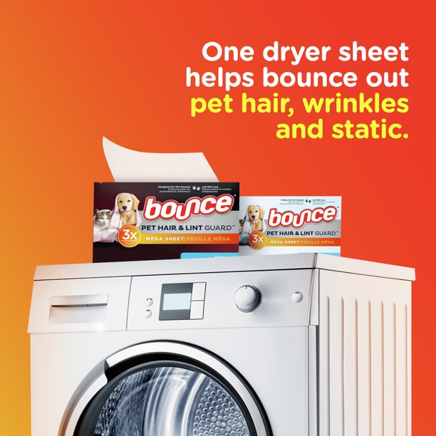 Bounce Pet Hair and Lint Guard Mega Dryer Sheets with 3X Pet Hair Fighters, Fresh Scent (210 ct.)