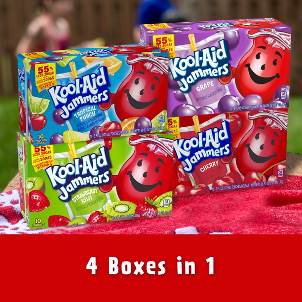 Kool-Aid Jammers Tropical Punch, Grape and Cherry Artificially Flavored Soft Drink Variety Pack (6 fl. oz., 40 pk.)