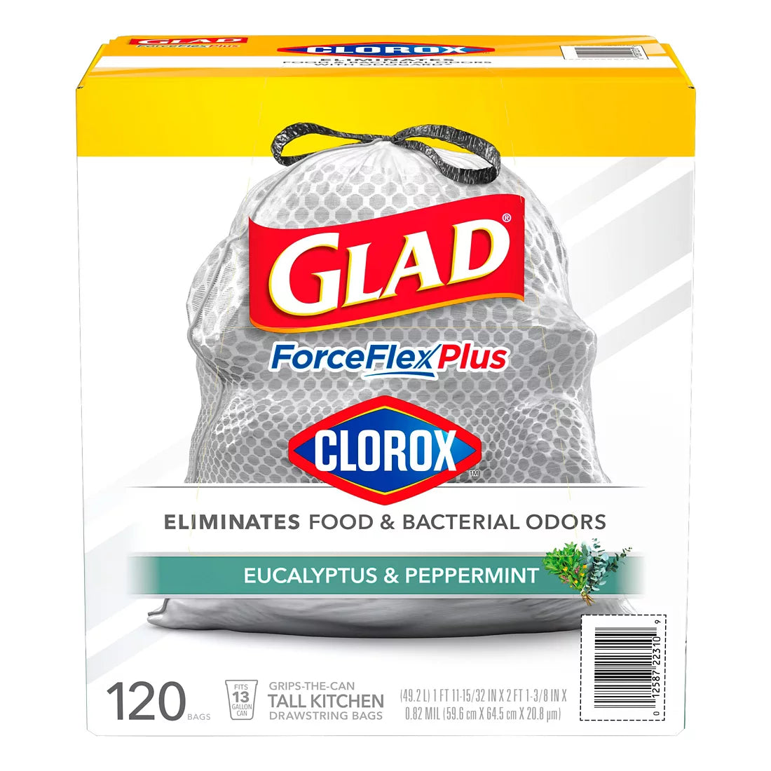 Glad ForceFlexPlus with Clorox Trash Bags, Eucalyptus, and Peppermint, 120 ct./13 gal.