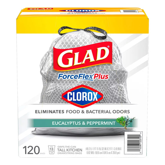 Glad ForceFlexPlus with Clorox Trash Bags, Eucalyptus, and Peppermint, 120 ct./13 gal.