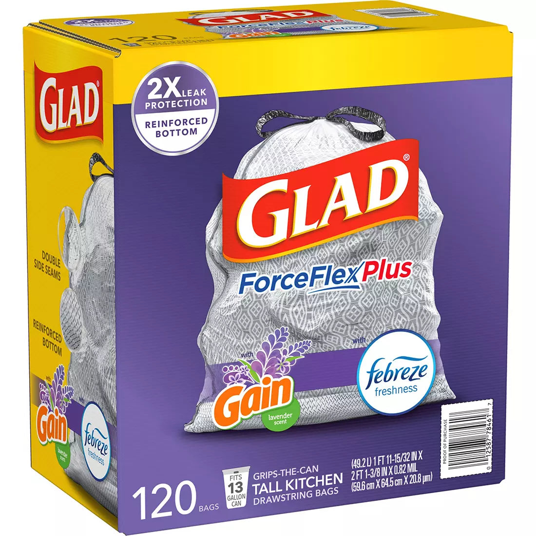 Glad 13-Gal. ForceFlex OdorShield Lavender Drawstring Plastic Trash Bags, 120 ct. - White