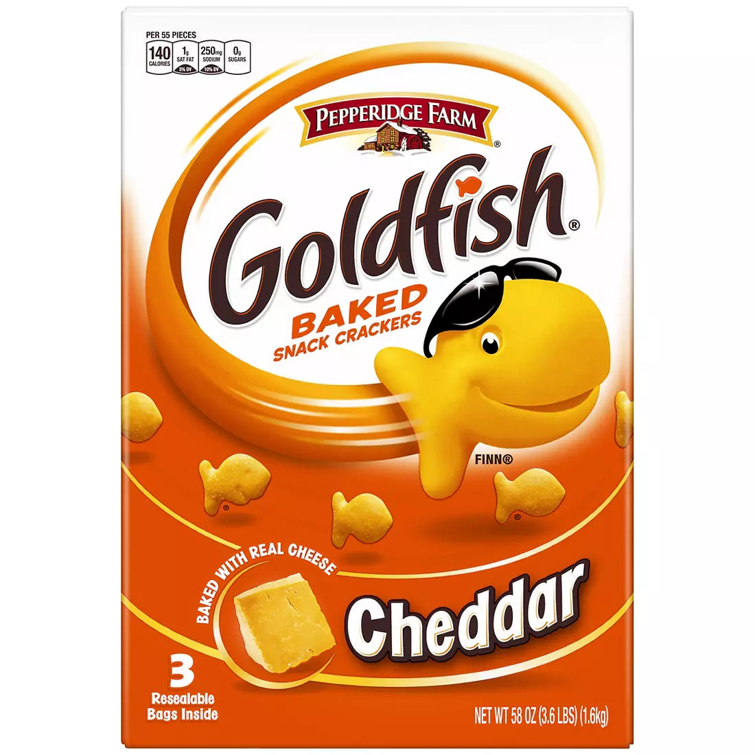 Pepperidge Farm Resealable Goldfish Cheddar Crackers, 3 ct., 58 oz.