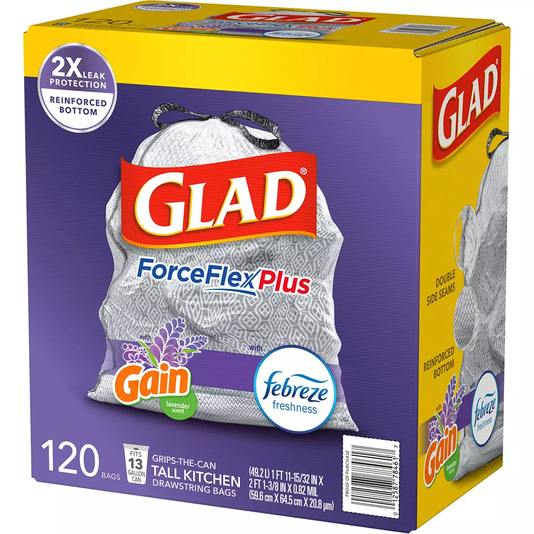 Glad 13-Gal. ForceFlex OdorShield Lavender Drawstring Plastic Trash Bags, 120 ct. - White