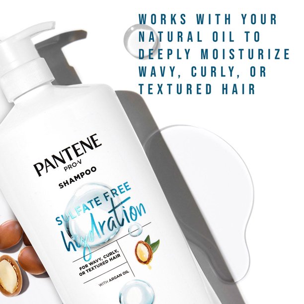 Pantene Pro-V Sulfate Free, Paraben Free, Mineral Oil Free & Dye Free Hydrating Shampoo with Argan Oil for Curly, Wavy or Textured Hair (38.2 fl. oz.)