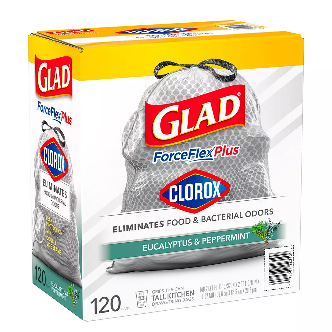 Glad ForceFlexPlus with Clorox Trash Bags, Eucalyptus, and Peppermint, 120 ct./13 gal.