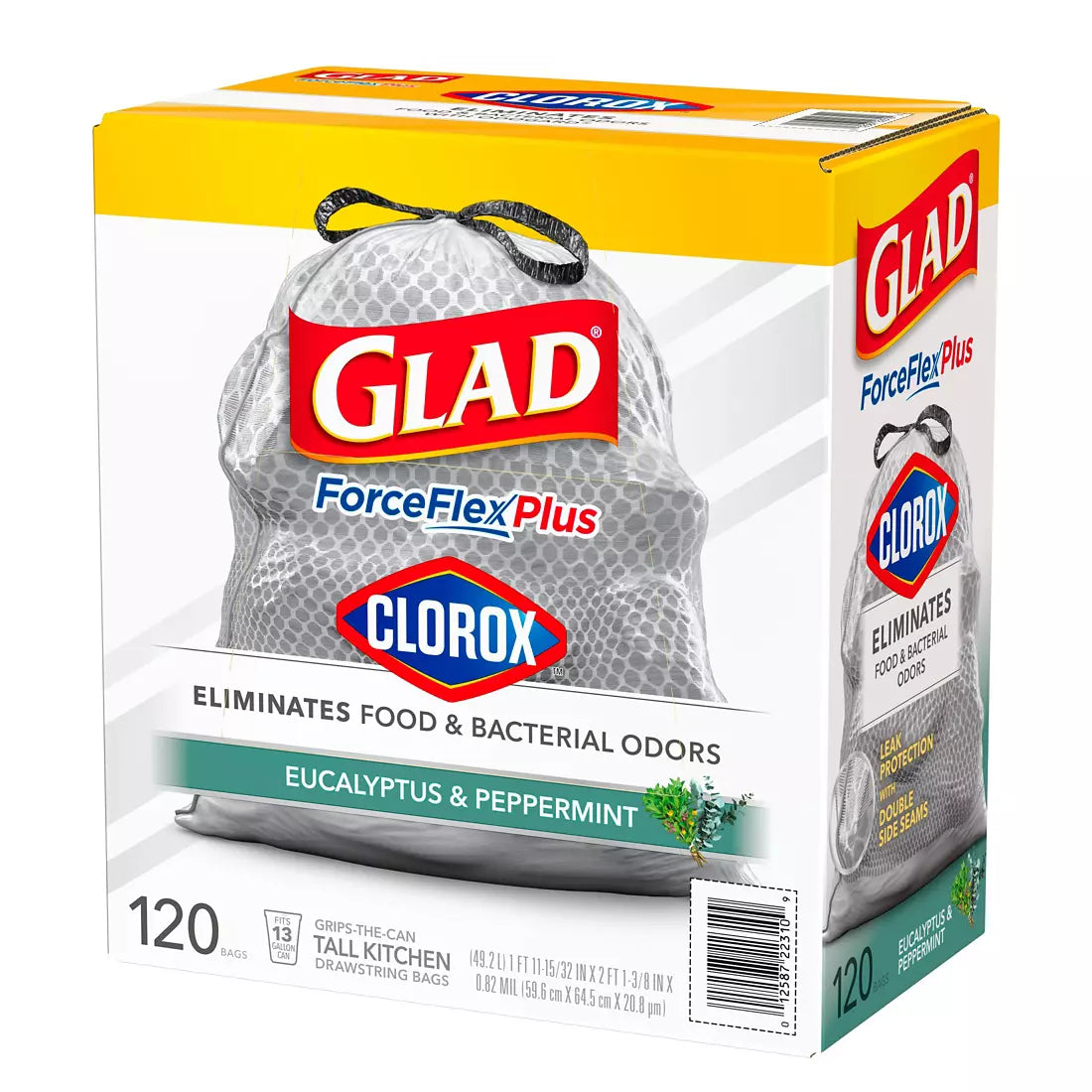 Glad ForceFlexPlus with Clorox Trash Bags, Eucalyptus, and Peppermint, 120 ct./13 gal.