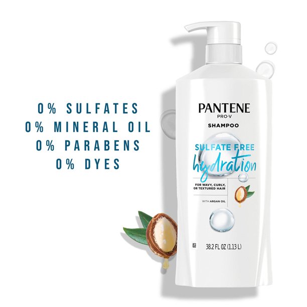 Pantene Pro-V Sulfate Free, Paraben Free, Mineral Oil Free & Dye Free Hydrating Shampoo with Argan Oil for Curly, Wavy or Textured Hair (38.2 fl. oz.)